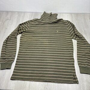 Vintage Polo Ralph Lauren Green Tan Stripe Turtleneck Shirt Men’s Size L Pony